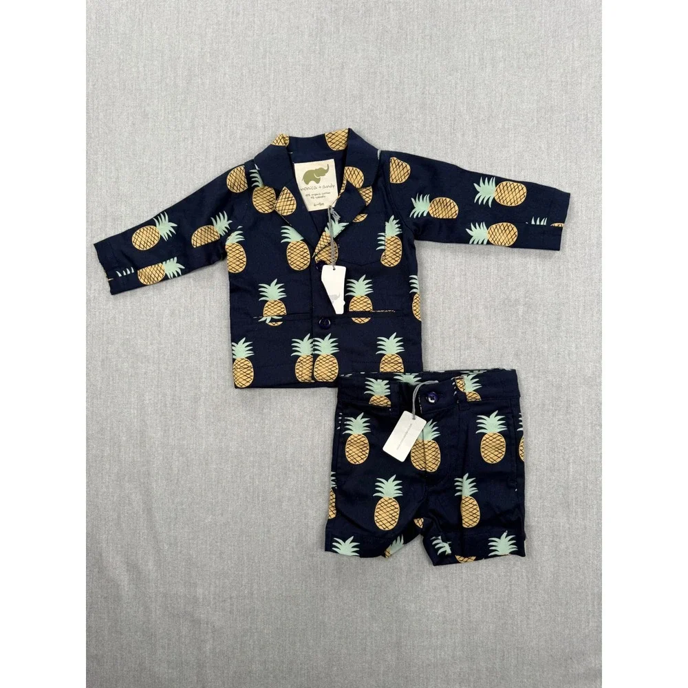 Monica + Andy Kids Navy Pineapple Blazer and‎ Shorts Set 6-9M Organic Cotton
